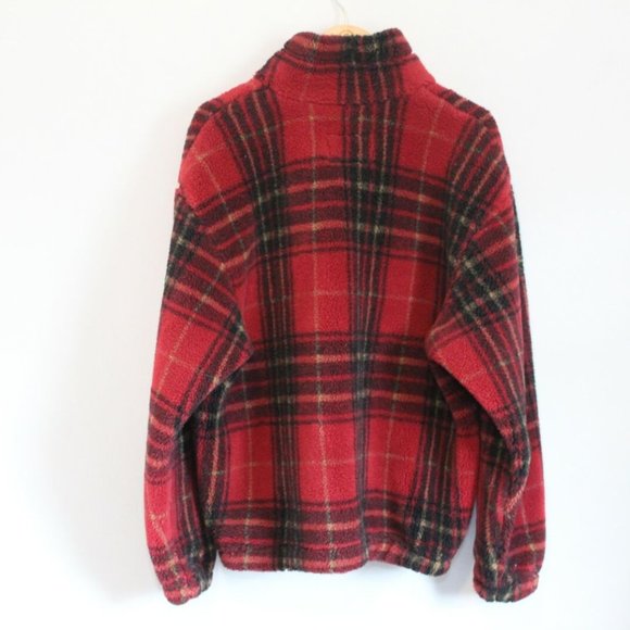 Woolrich Red Plaid 1/4 Quarter Zip Fleece Pullover Jacket USA Made Large H11688 - Picture 6 of 8